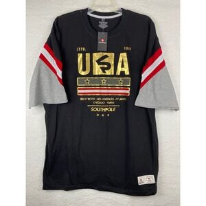 Southpole Mens 3XB T-Shirt Black Gold USA Graphic Varsity Stripe New With Tags